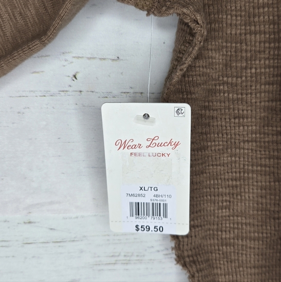 Lucky Brand Thermal Crew Brown Knit Rough Trim Long Sleeve Pullover Shirt XL - Picture 7 of 11